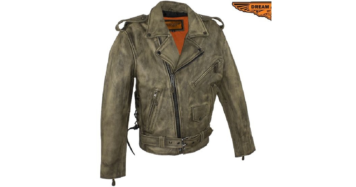 Men's Distressed Brown Leather Motorcycle Jacket with Concealed Carry